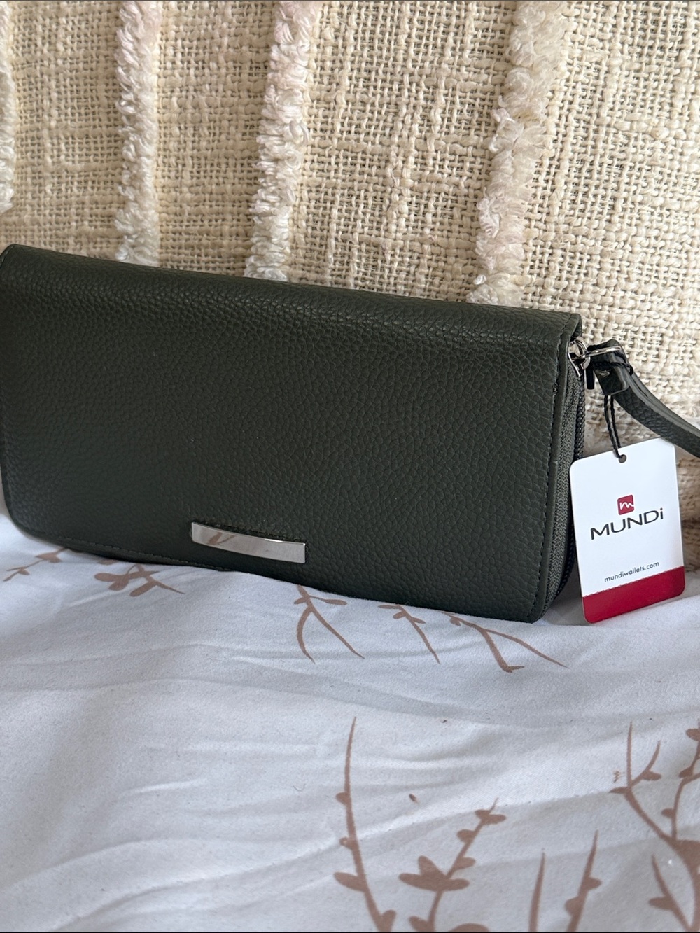 Mundi Dark Olive Pebbled Wristlet Clutch